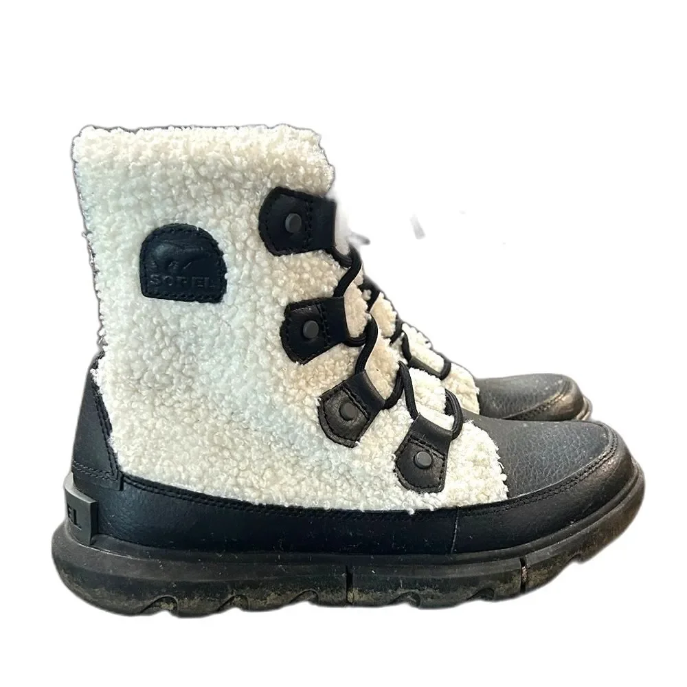 Sorel Boots Winter Womens Size 7 Shoes Cream Sherpa Black Pull-On Outdoors Snow